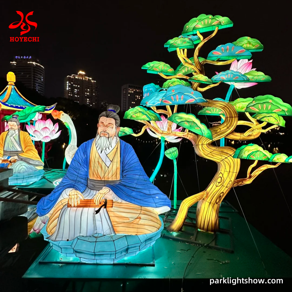 Outdoor Chinese Lantern with Bonsai Tree Scene