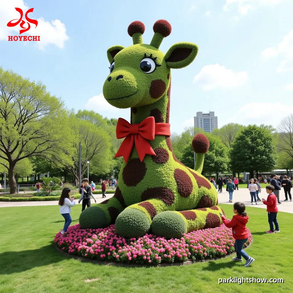 Playground Cartoon Giraffe Topiary Sculpture for Kids | HOYECHI Playground character decor cartoon giraffe topiary sculpture for kids’ parks and outdoor public garden landscape projects