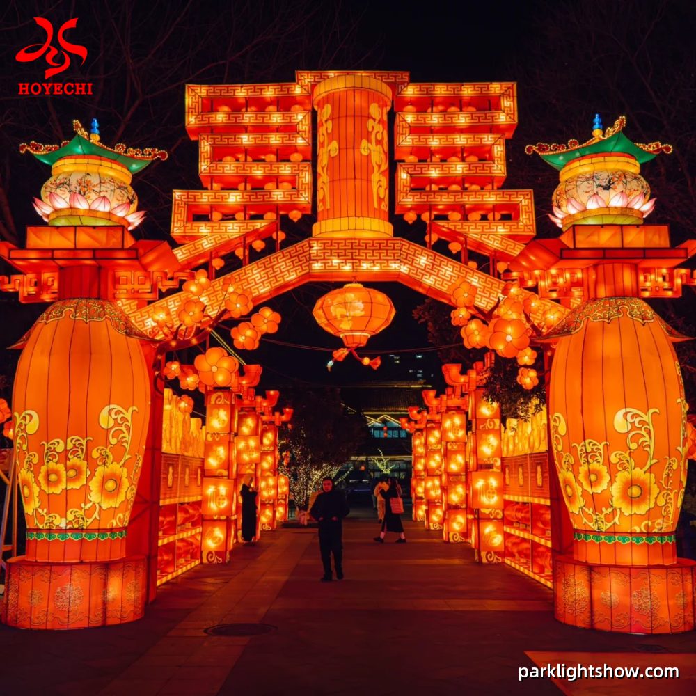 Traditional Chinese Painting Style Lantern Tunnel for Festivals Exquisite Traditional Chinese Lanterns designed in a Chinese painting style, creating a unique Street Entrance Lighting Decorations corridor for cultural events.