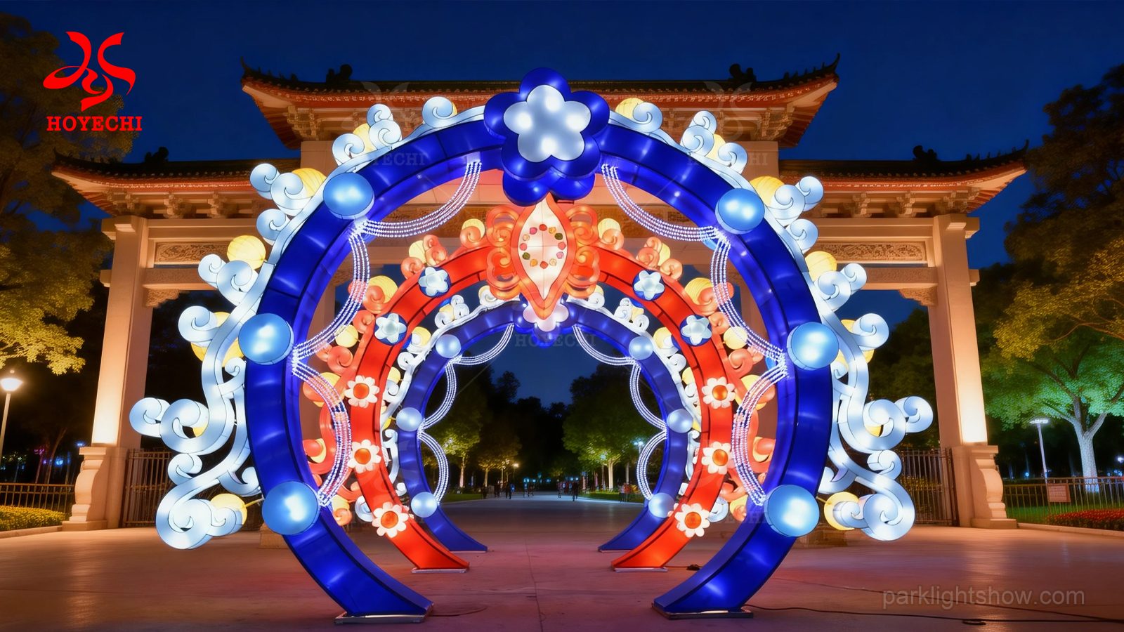 Walk-Through Lantern Arch Tunnel (Phoenix Crown Style) Walk-through lantern arch tunnel inspired by the Phoenix Crown opera headpiece for night tourism