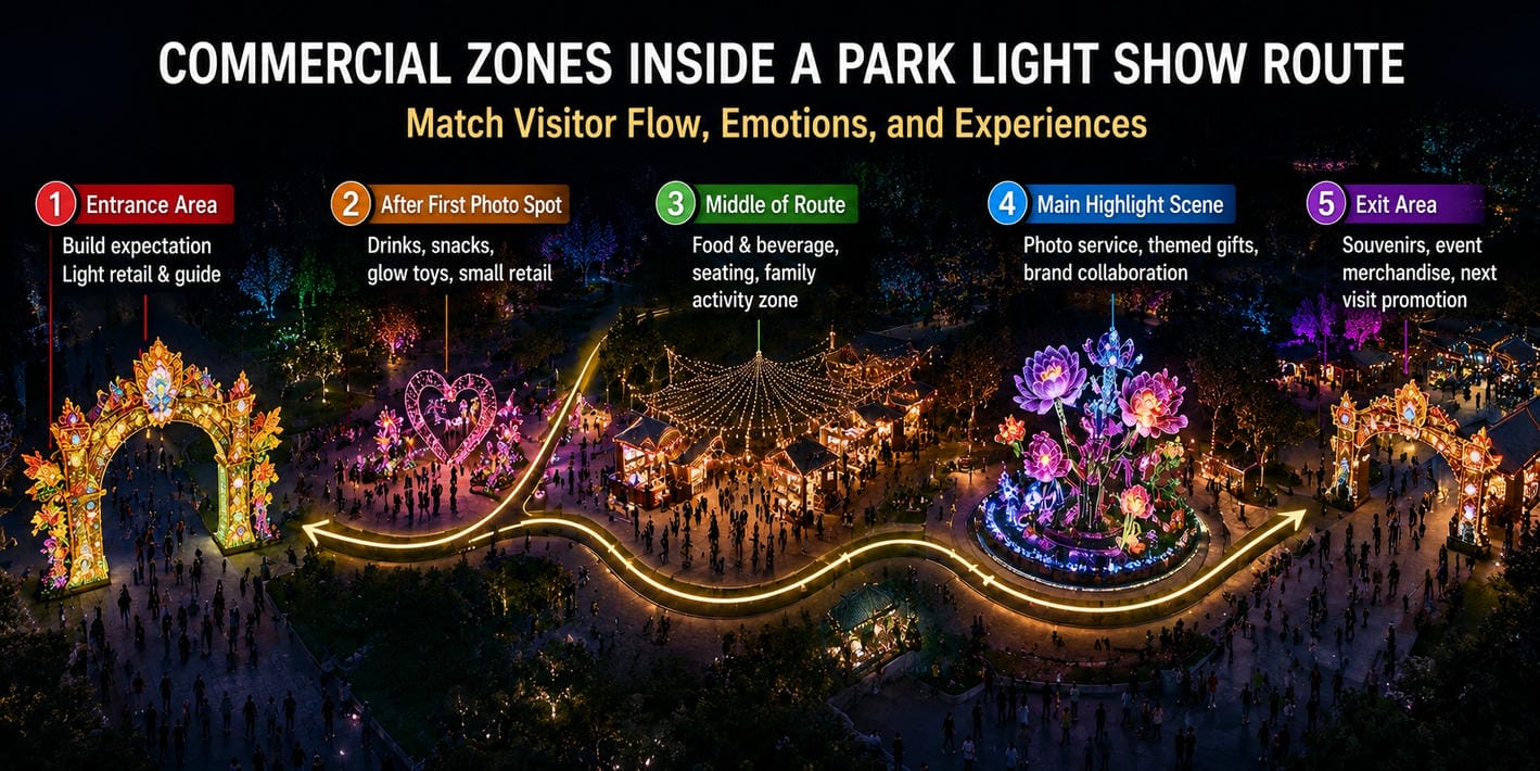 Park Light Show Visitor Route and Commercial Zone Map