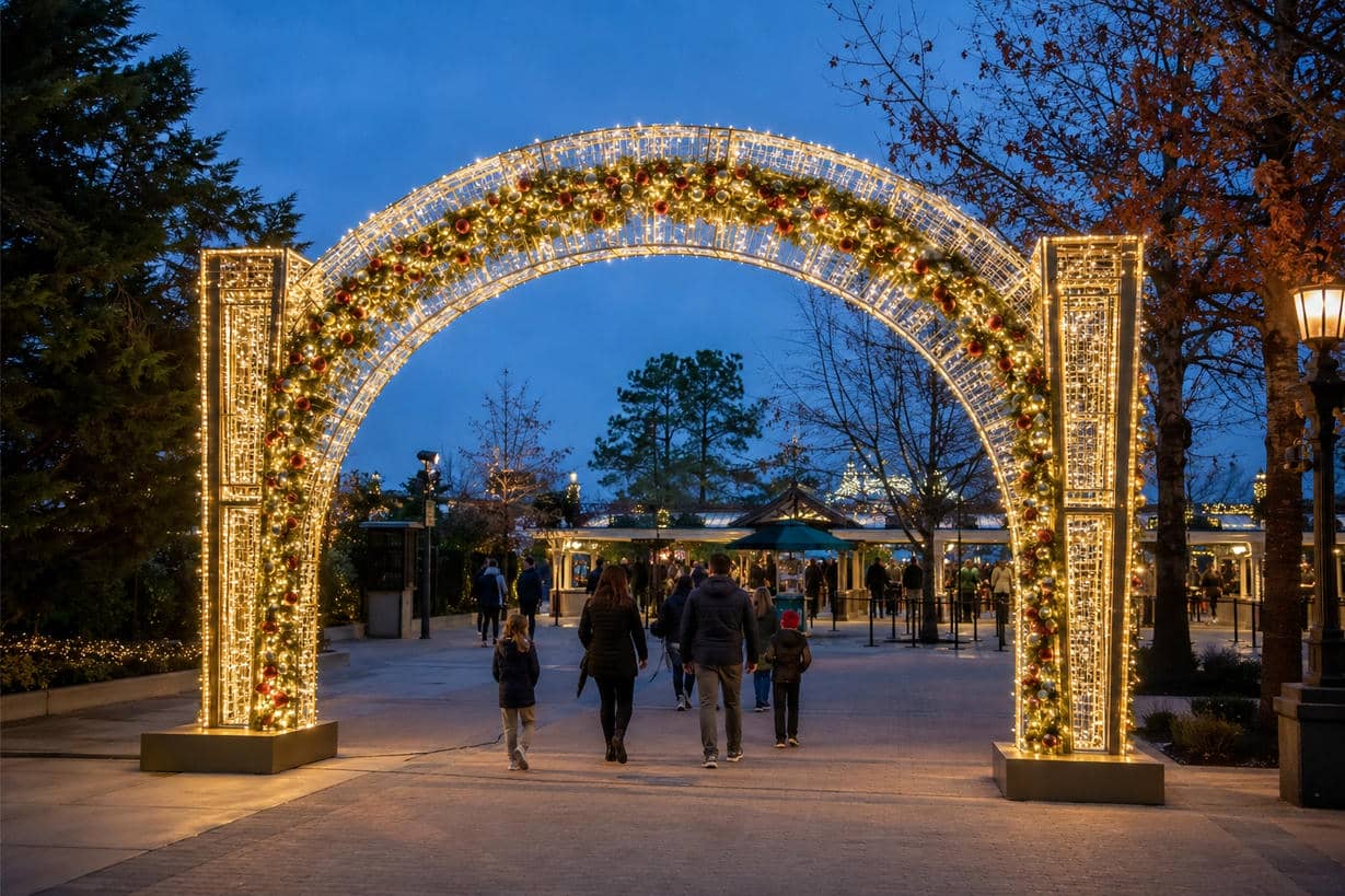 Commercial Holiday Decoration Entrance Arch Large illuminated holiday entrance arch designed for commercial outdoor venues