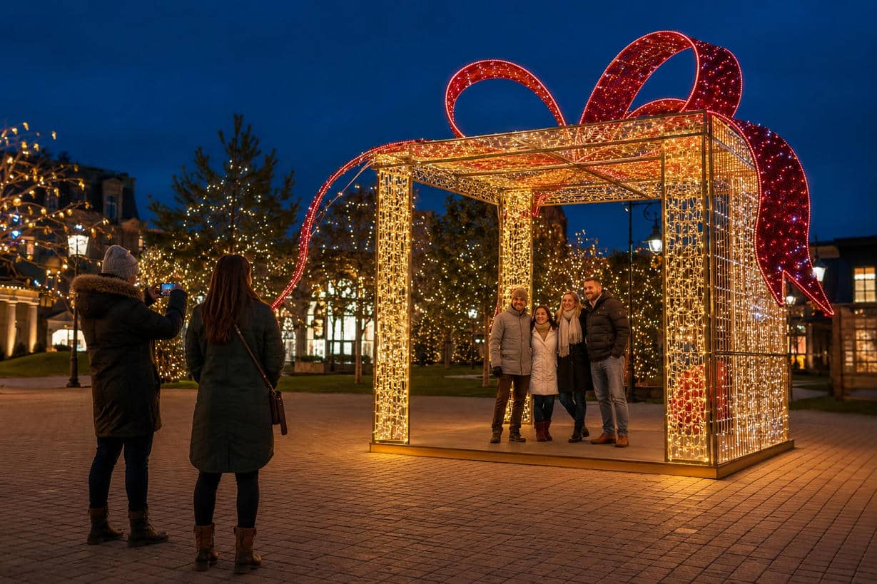 Custom Holiday Light Sculpture Photo Spot Custom holiday light sculpture creating an interactive photo spot for visitors