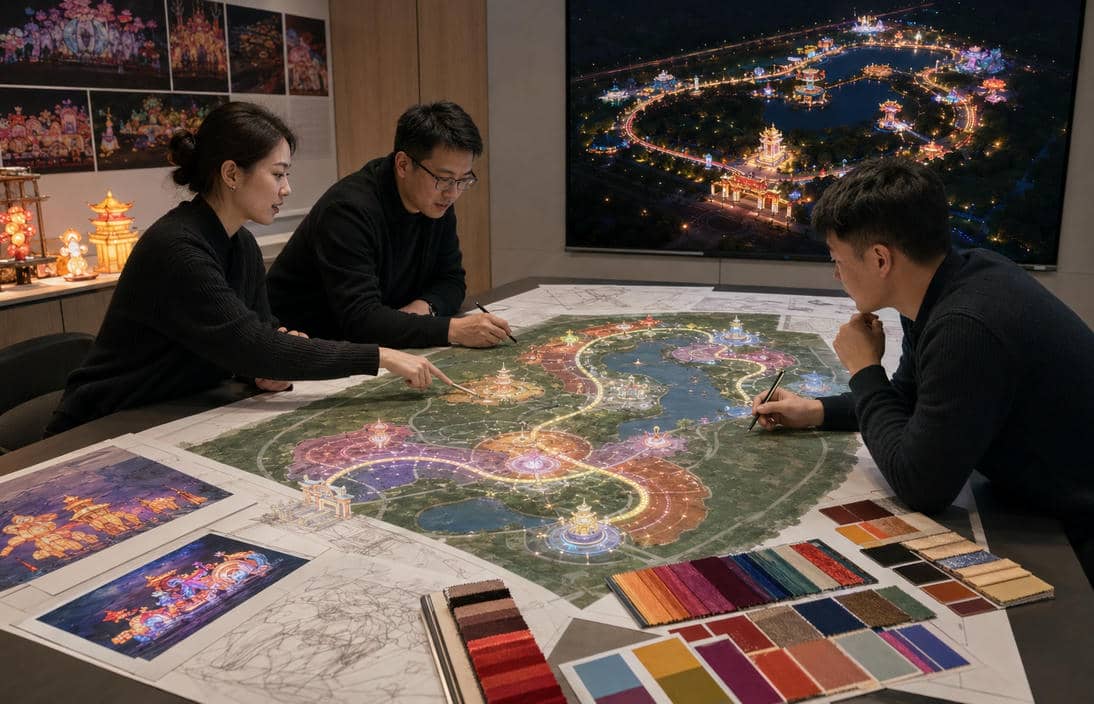 Custom Lantern Festival Design and Route Zoning Desain festival lentera khusus anu nunjukkeun zona téma, tampilan landmark, sareng perencanaan rute pangunjung