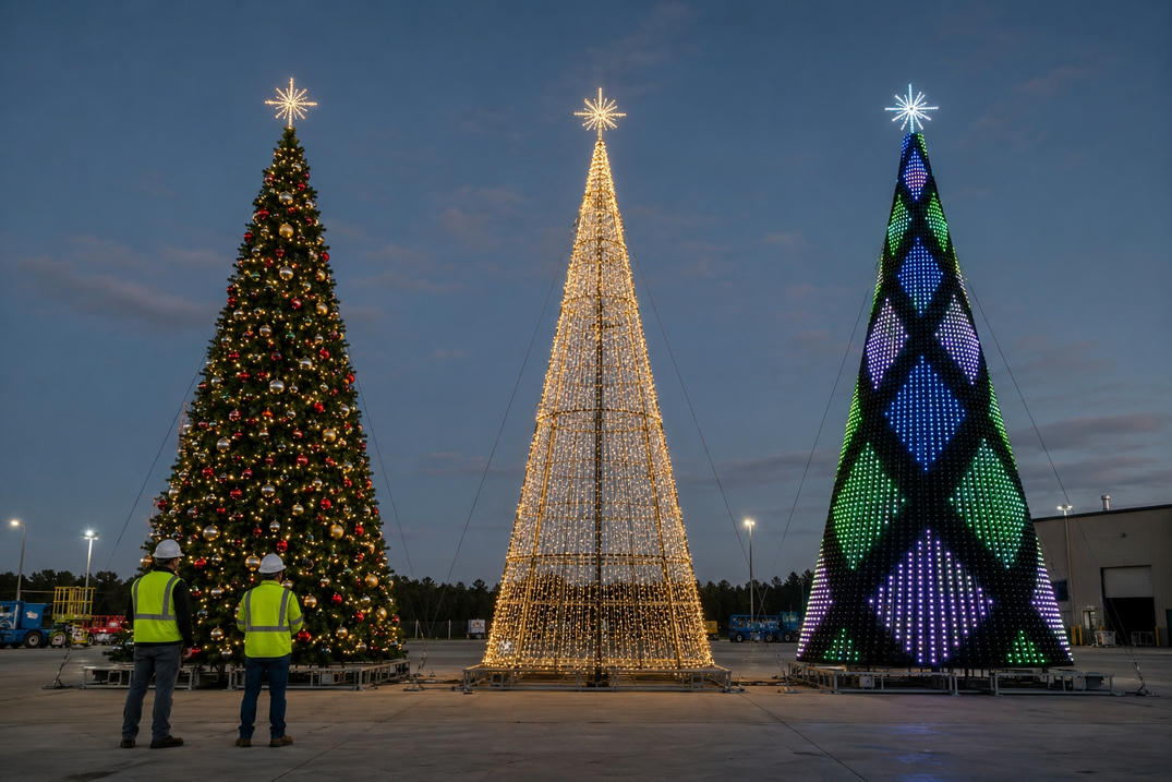 Opcións de deseño de árbores de Nadal comerciais xigantes para parques, centros comerciais e prazas da cidade