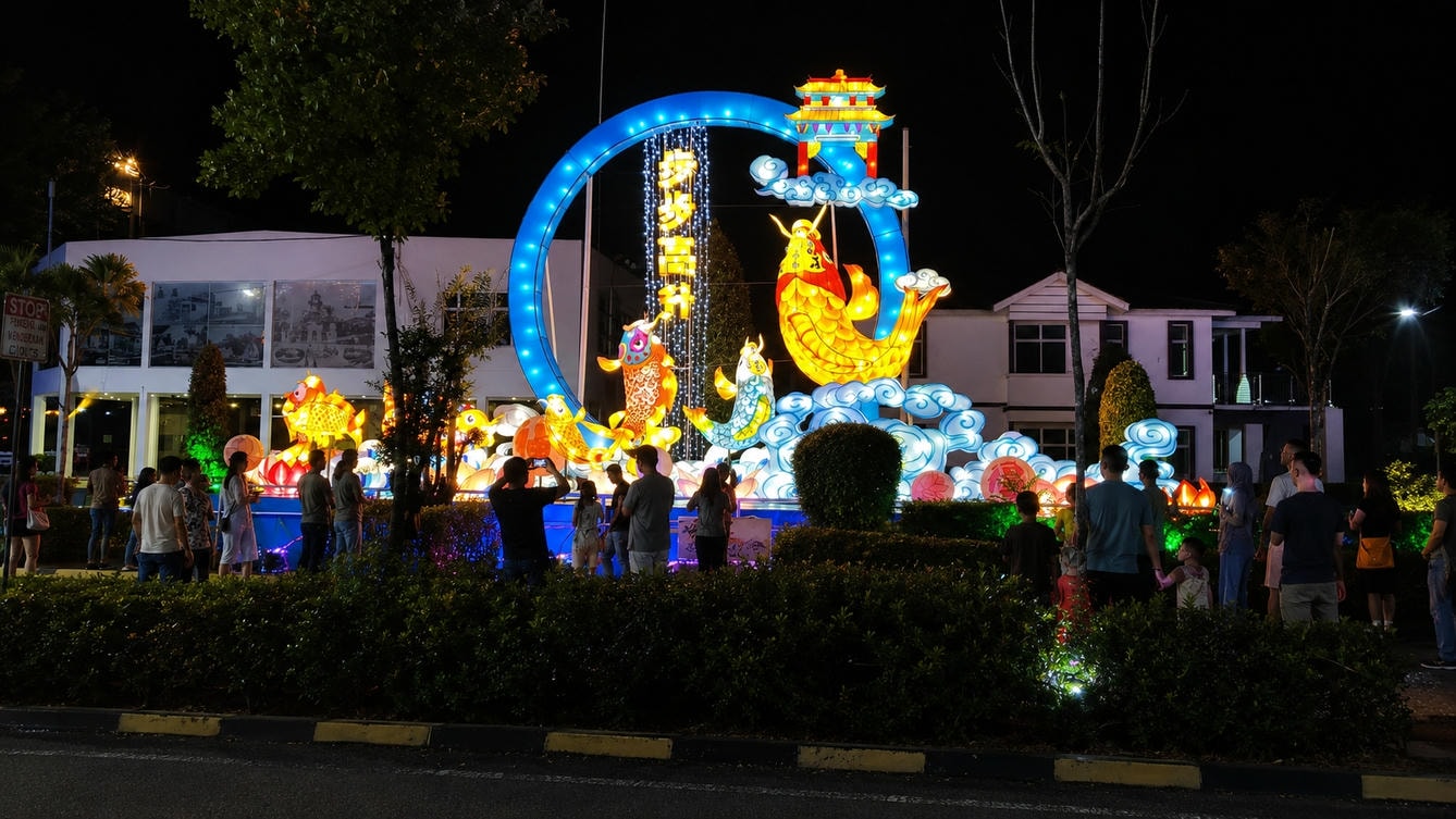 Penang Malaysia Commercial Complex Dragon Light Show Scene