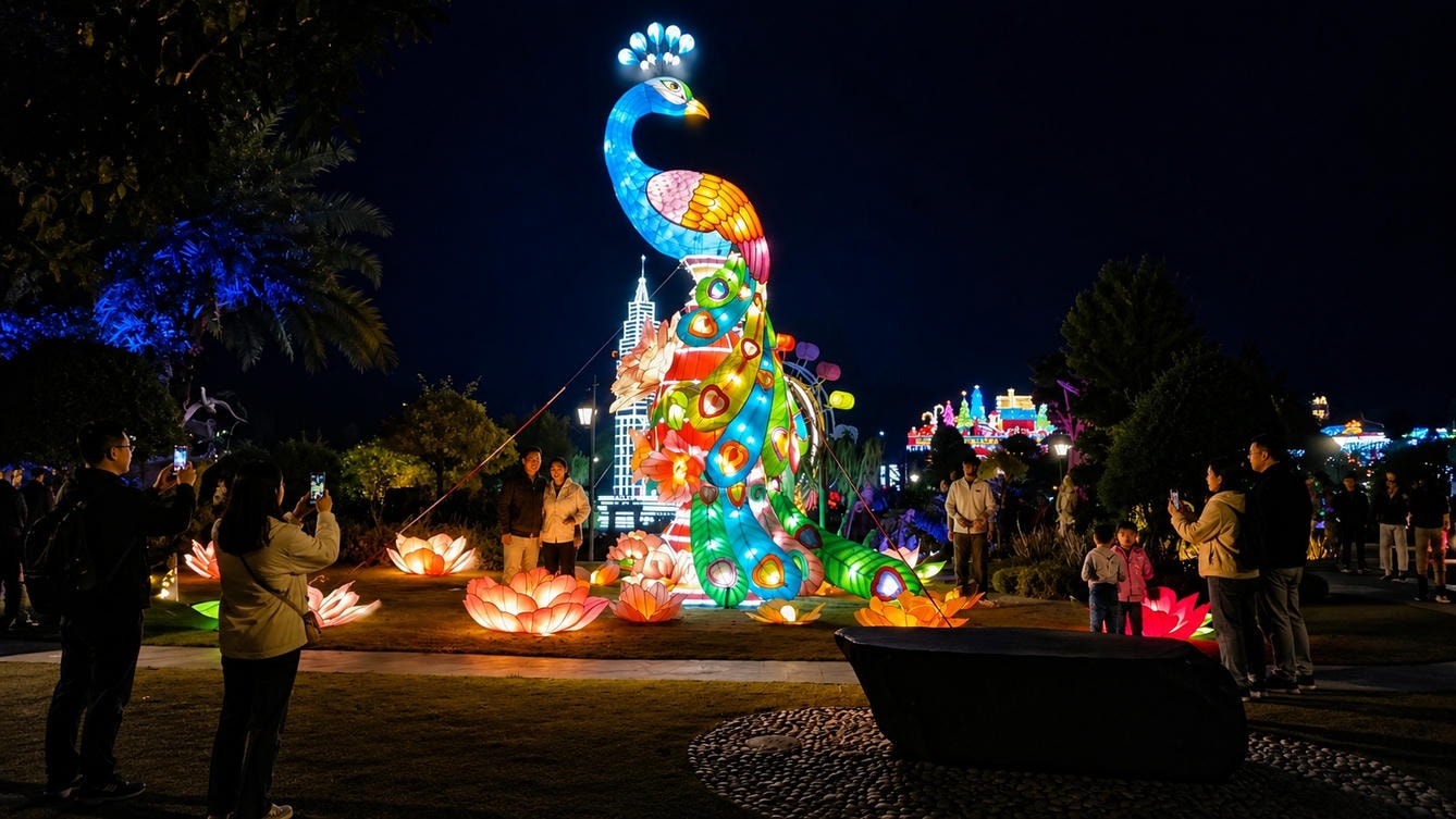 Penang Malaysia Commercial Complex Peacock Light Display