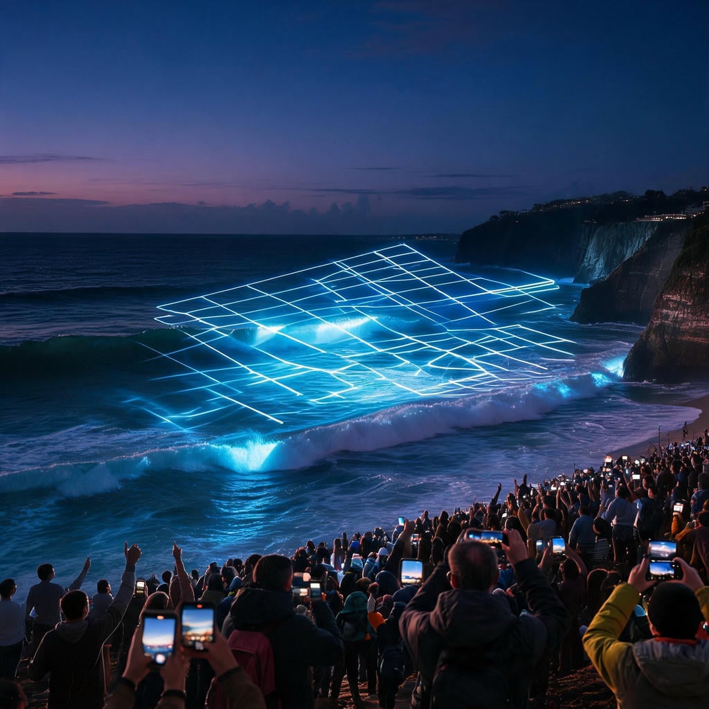 Waterfront Laser Light Show Simulating Aurora Borealis Effect